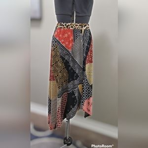 Melissa Paige pullon patchwork print skirt with slit women's size Large